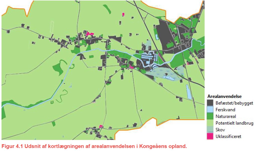 Figur 4.1 Udsnit af kortlægningen af arealanvendelsen i Kongeåens opland.